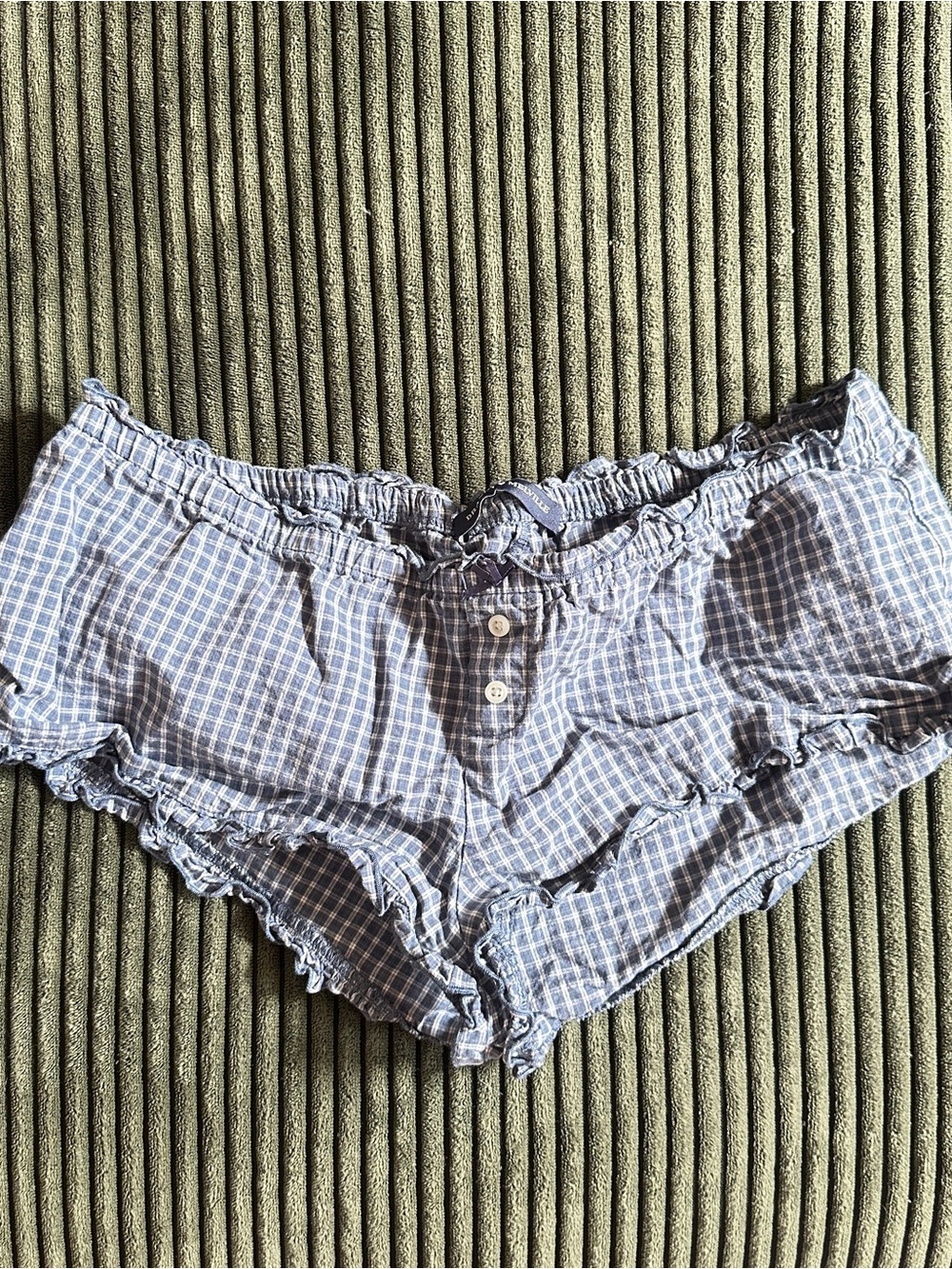 Brandy Melville Light Blue Gingham Ruffle Sleep Shorts